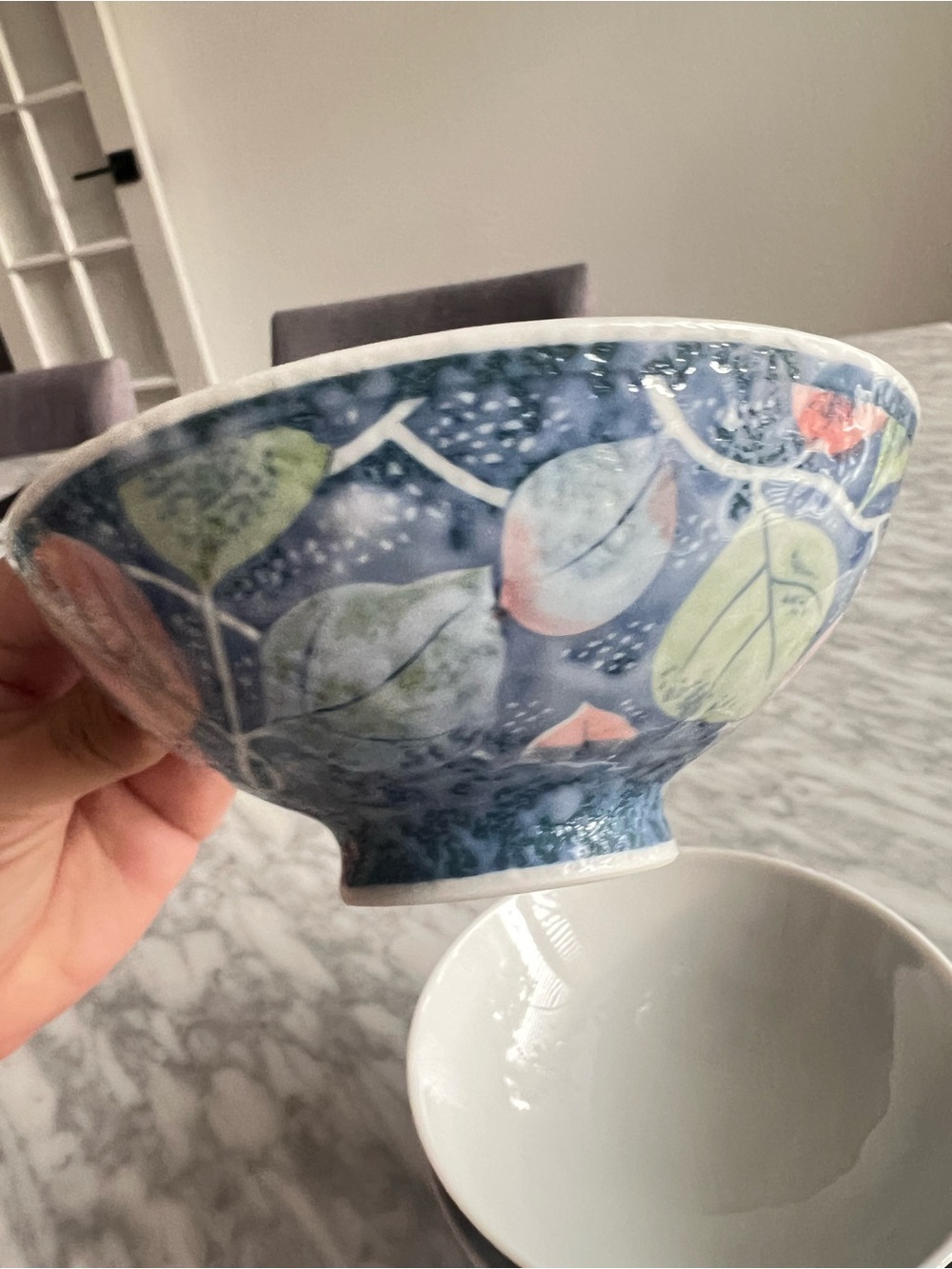 Asian Blue Ceramic Rice Bowl Set - Picture 5 of 5